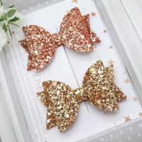  Set of 2 Glitter Bows - Copper and Gold