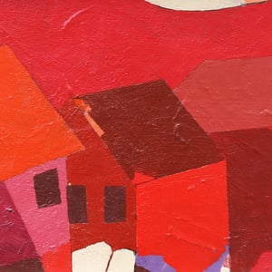 Image of Mid Century, Swedish Oil Painting, 'Townscape,' Hans Osswald