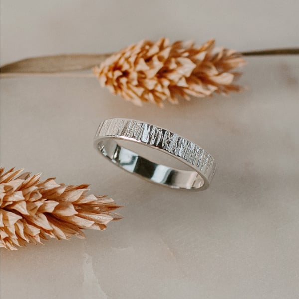 Image of Textured Bark Silver Ring