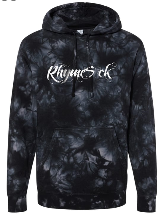 Image of RhymeSick Terry Cloth Tie Dye Black and Grey Hoodie w/ Metallic RS Logo