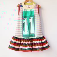 Image 1 of rainbow vintage fabric stripe 11 10/12 eleven 11th eleventh birthday tunic sleeveless top gathered