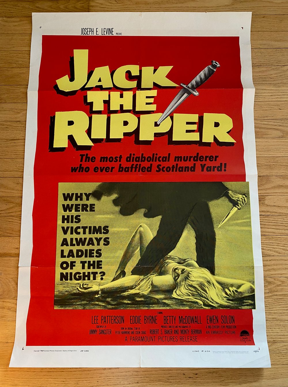 1960 JACK THE RIPPER Original U.S. One Sheet Movie Poster