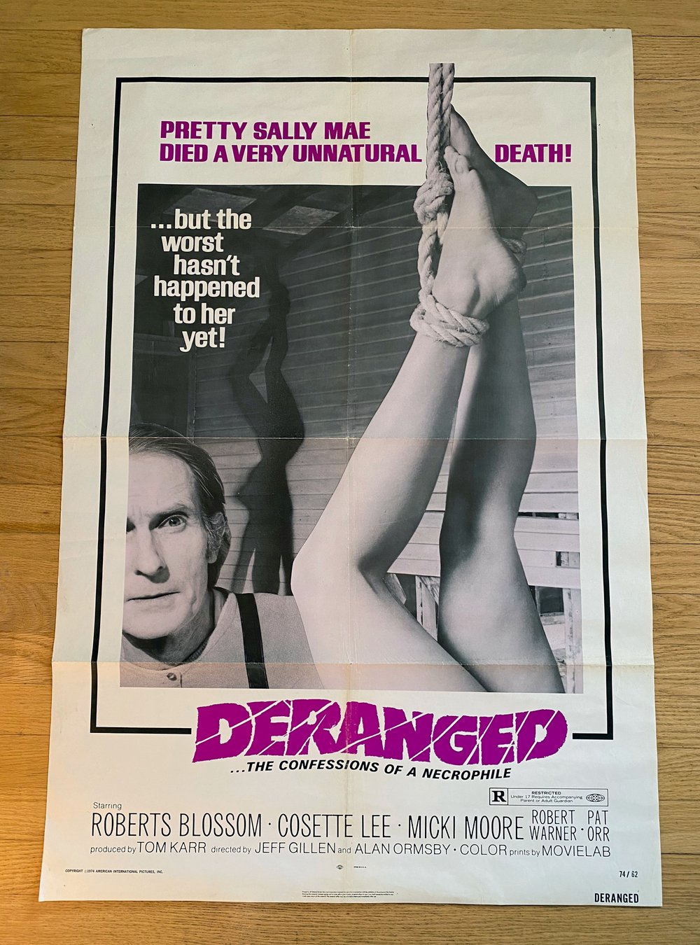 1974 DERANGED...THE CONFESSIONS OF A NECROPHILE Original U.S. One Sheet Movie Poster
