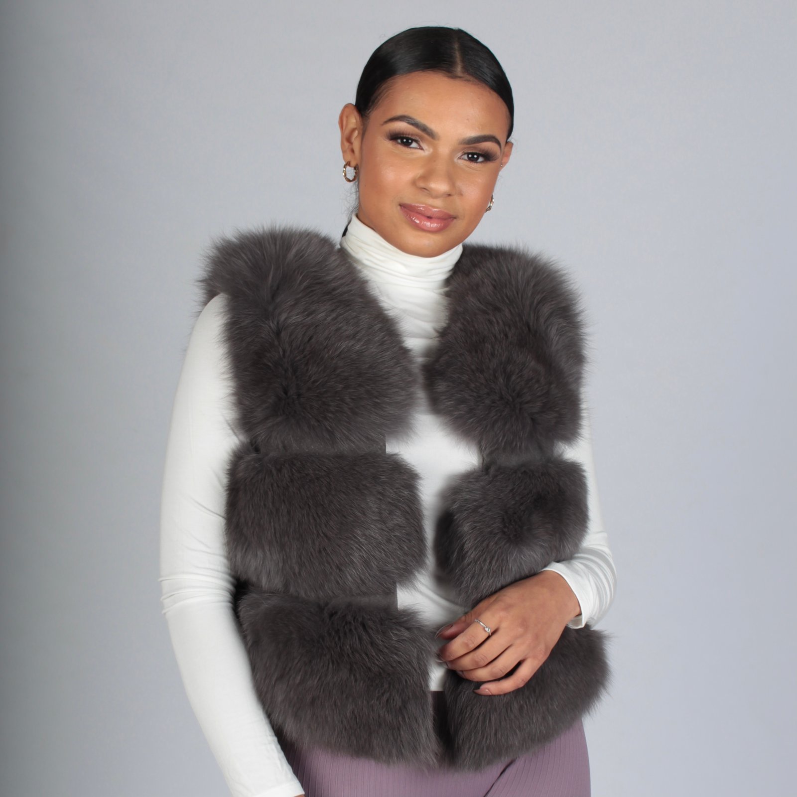 Plus size 2024 grey fur gilet