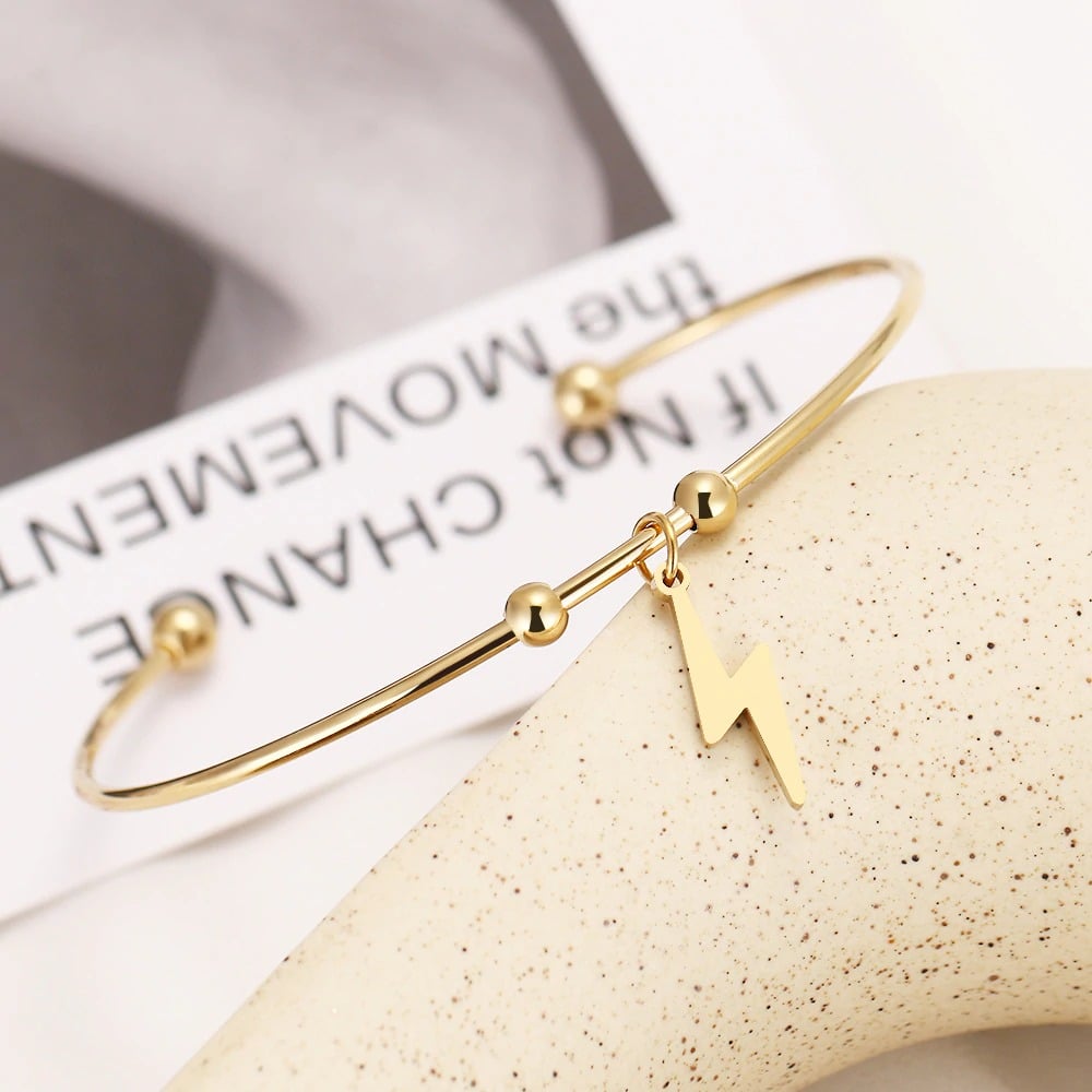 Lightning Bolt Pendant Open Bracelet (Stainless Steel)