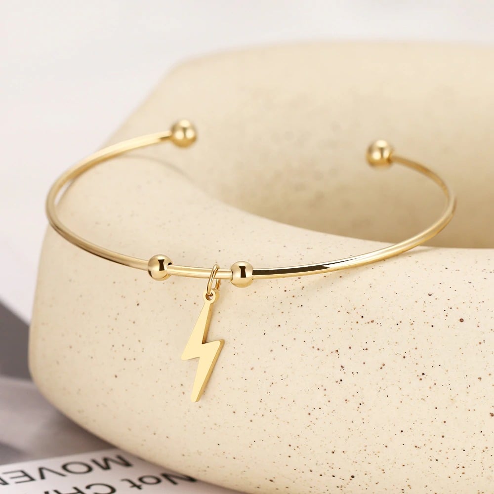 Lightning Bolt Pendant Open Bracelet (Stainless Steel)