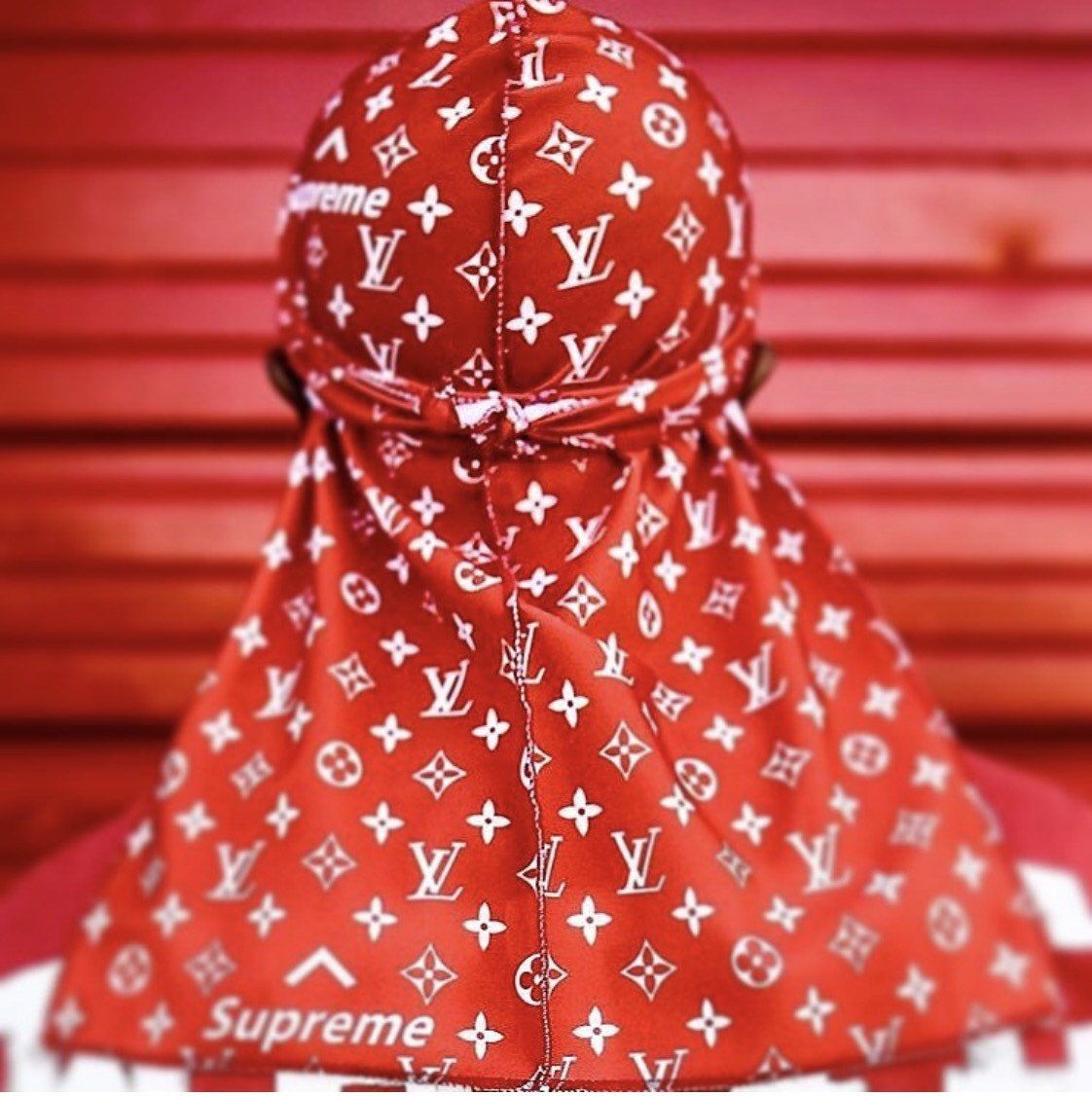 Black and Red LV Satin Durag