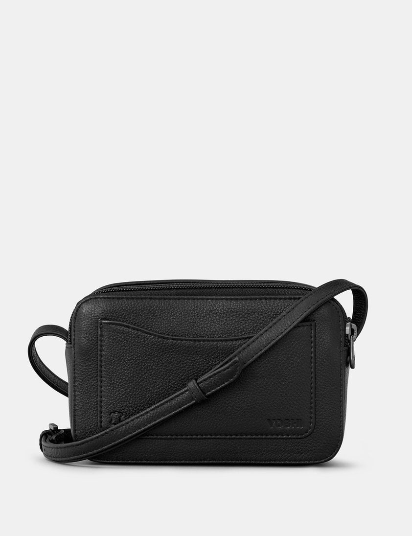 Lightning Bolt Black Leather Porter Cross Body Bag
