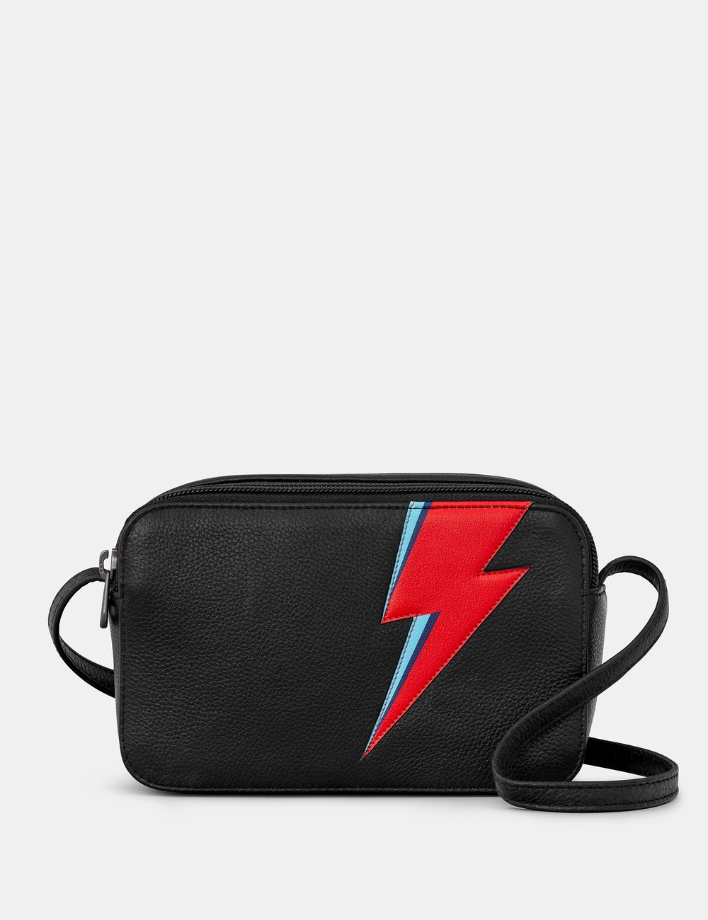 Lightning Bolt Black Leather Porter Cross Body Bag