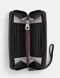 Image 2 of Lightning Bolt Black Zip Round Leather Purse With Wrist Strap