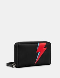 Image 4 of Lightning Bolt Black Zip Round Leather Purse With Wrist Strap