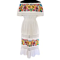 Image 1 of Traditional White Cotton Crochet Embroidered Off the Shoulder Dress Size M/L 