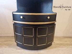 Image of Nathan Corner Drinks Cabinet unit in Black with Gold Ledging
