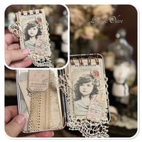 Image 1 of Petite snippet sample french lace book in a tiny french biscuit tin.