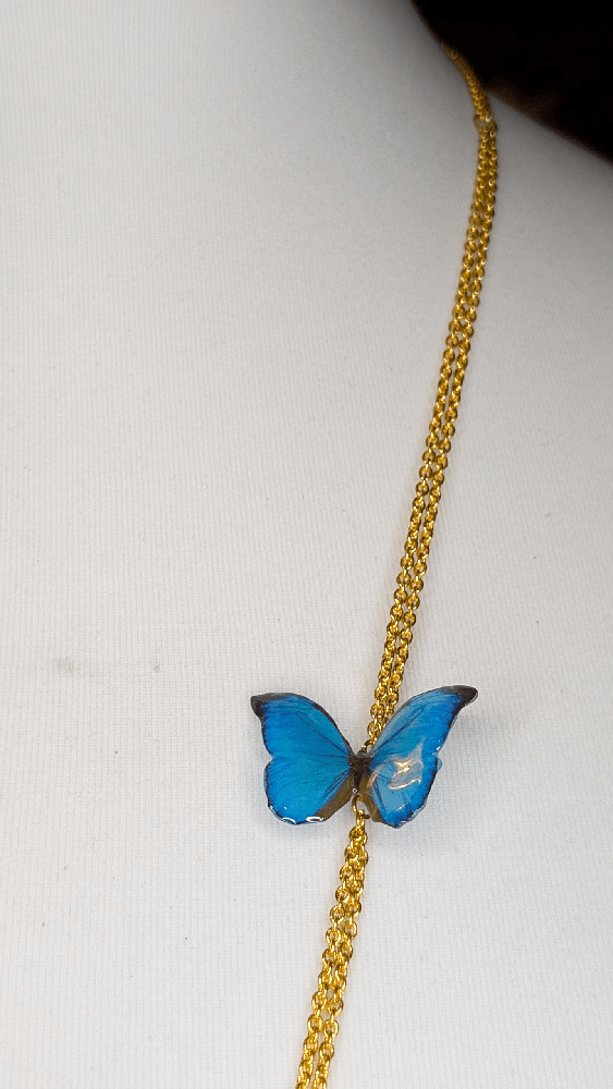 Image of OOAK Blue Rose & Art Butterfly Necklace 