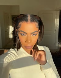 Image 3 of 10 inch BLUNT CUT YAKI HD LACE FRONT WIG with AUBURN HIGHLIGHTS