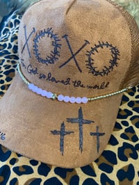 Image 3 of XOXO "For God so Love the World" Hand-Burned Trucker Hat