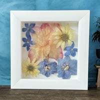 Image 4 of Gladiolus, Delphiniums & Maximillian Sunflowers in 6"X6" Shadow Box (Item# 202402S)