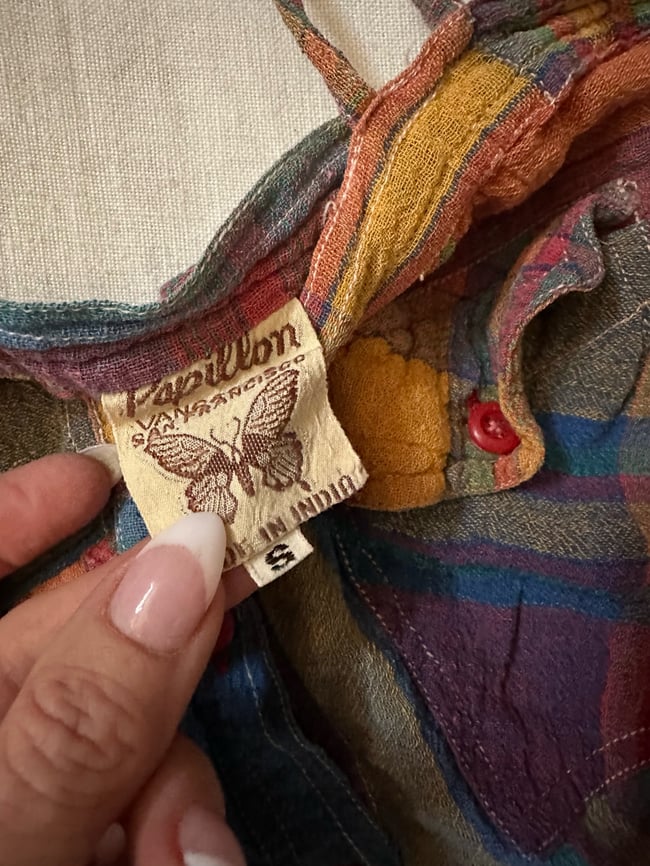 70s madras plaid gauze top