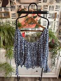 Image 1 of Off shoulder blue and white top