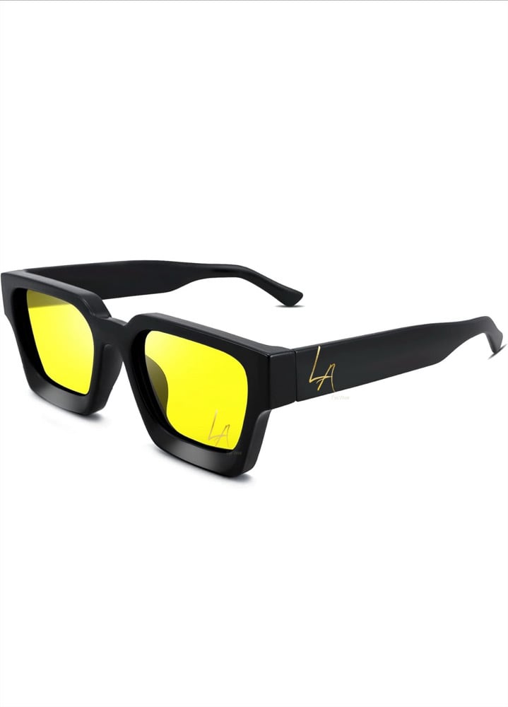 Image of  Square “LA” Eyewear black frame yellow tint 