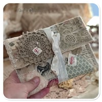 Image 1 of Handmade quilted vintage french lace pouch with 14 vintage lace samples
