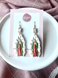 Our Lady of Guadalupe Earrings: Handmade Polymer Clay Diamond Dangles