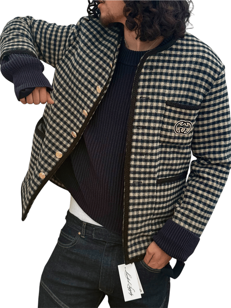 Image of Gucci FW24 Wool Gingham Interlocking G Coat