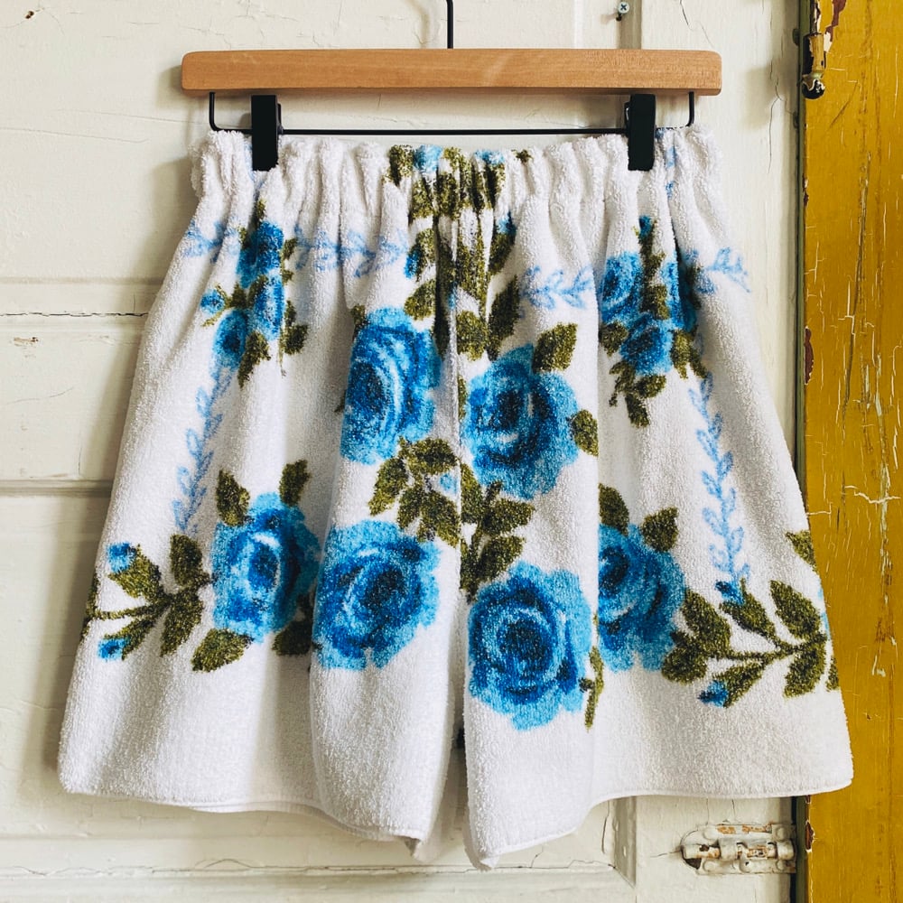 Image of Blue Lattice Roses Terry Granny Shorts