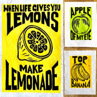 Image 1 of Fruity Series: Banana, Apple, Lemons (Linocut Prints)