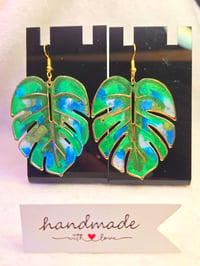 Image 4 of Handcrafted Resin Large Monstera Leaf Earrings 