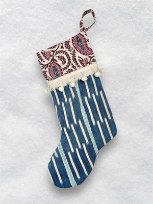 Image of CHRISTMAS STOCKINGS - INDIGO/PAISLEY