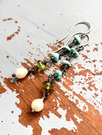 Image 1 of Lone mountain turquoise, peridot and pearl earrings