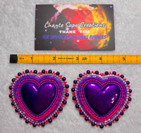 Image 7 of Hand Polished Dark Purple Heart Beaded Earrings