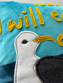 Raggy Roux - ‘today I will eat your chips’ seagull cushion 