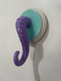 Image 3 of Purple tentacle on teal and white base Jewelry Holder