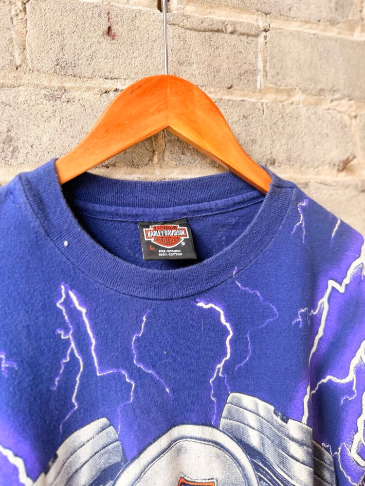Image of Rare 90’s Vintage Harley Davidson Thunder & Lightning Single-Stitched Tee, SIZE: LARGE