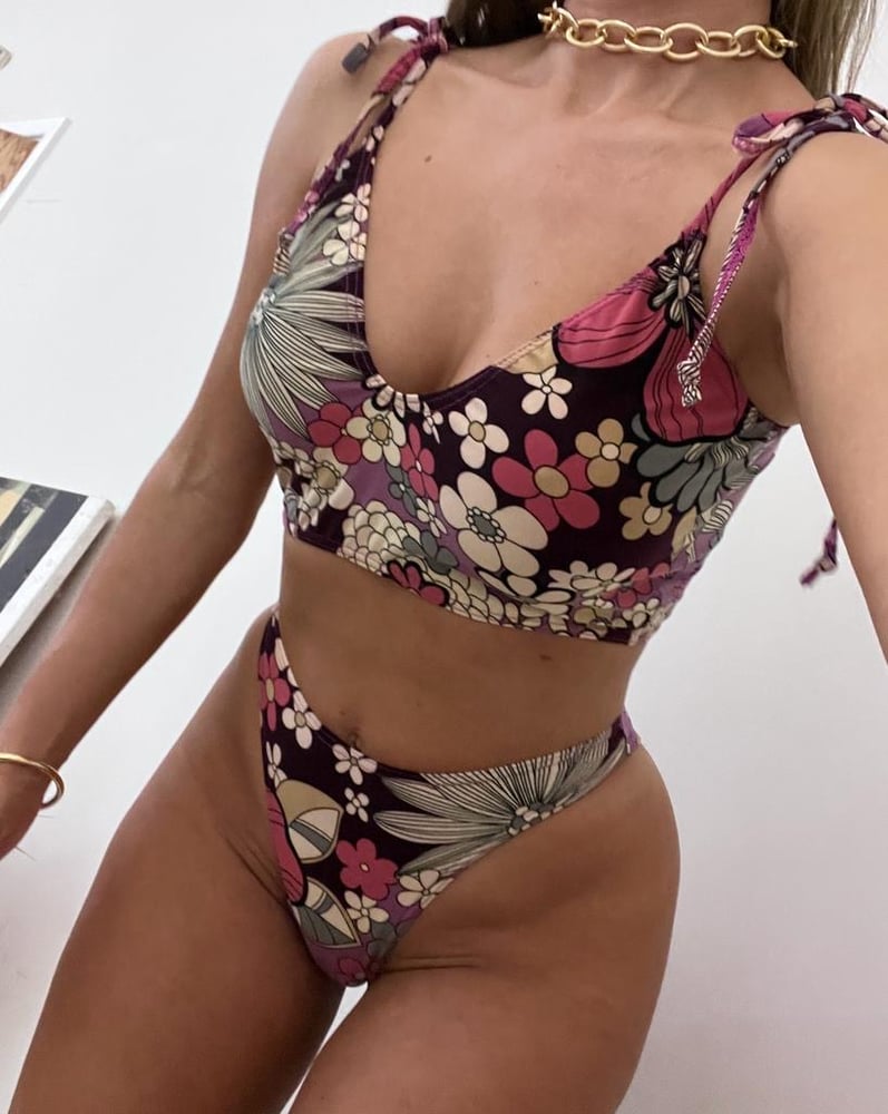 Image of Retro Floral Tie Cami Bikini