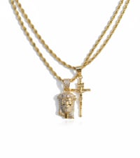 Image 5 of 14k EP Rope Chain Two Tone Layered Necklace & Pendant Set 3mm Double Rope Chain Set