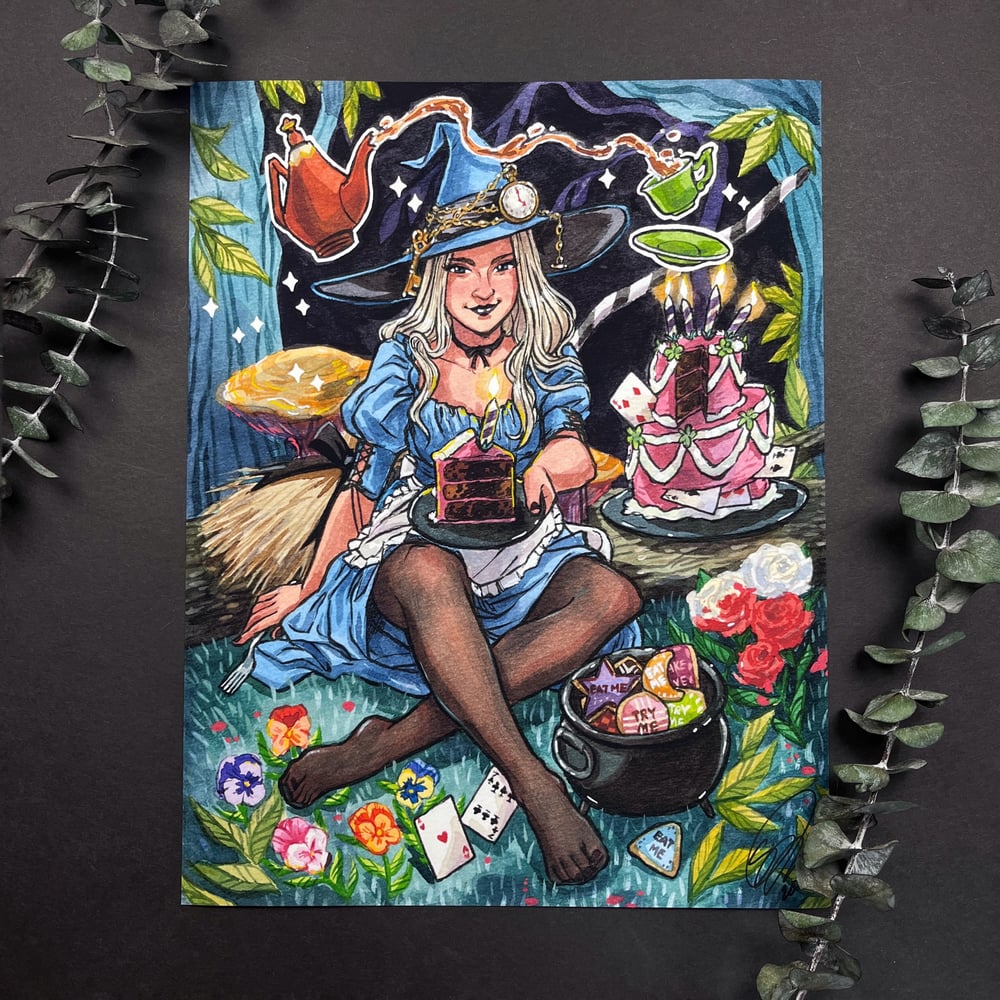 A Merry Unbirthday "Witchy Alice" Signed Watercolor Print