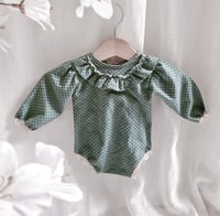 Image 1 of Newborn bodysuit for photo shoots | Martella| dark sage | dots
