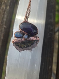 Image 3 of Electroformed Amethyst, Amethyst Stalactite, Moonstone and Kyanite necklace