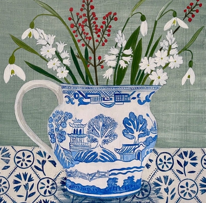 Image of Willow pattern jug and Snowdrops 