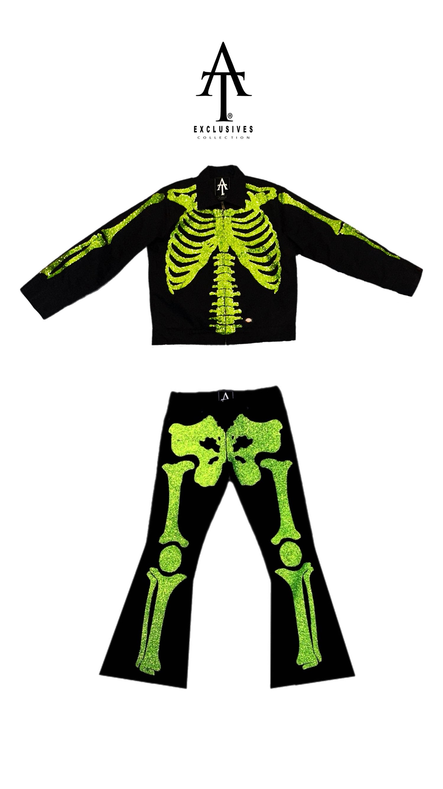 Image of Slime Green Skeleton Kit Flare Jeans 