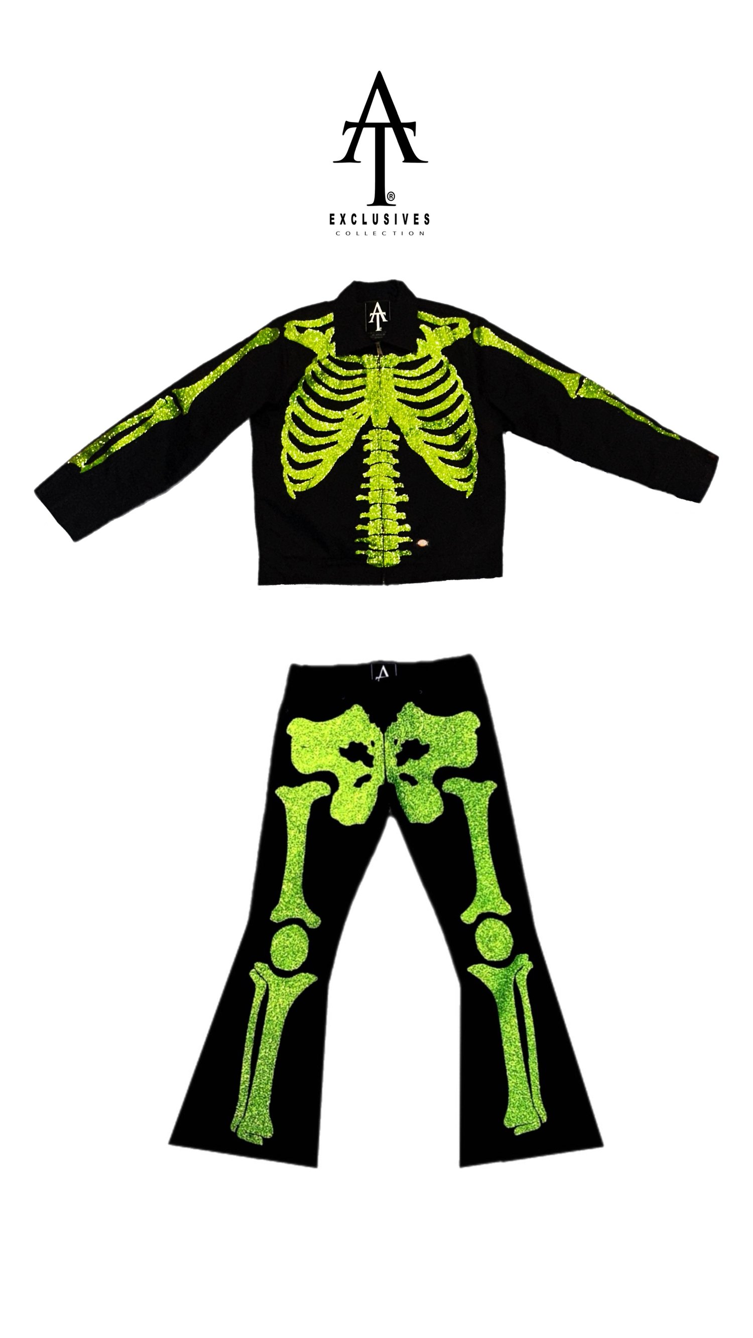 Image of Slime Green Skeleton Kit Flare Jeans