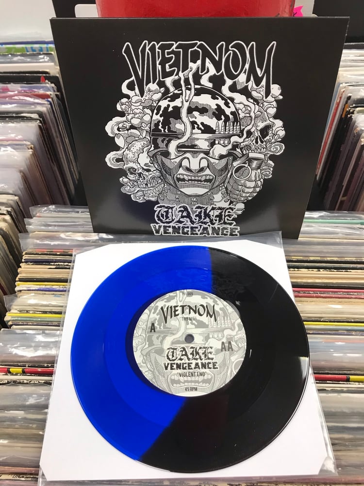 Image of Vietnom/Take Vengeance split 7” Black Blue Vinyl
