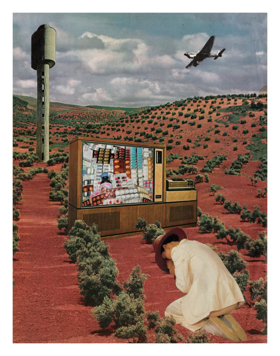 Image of "god is in the T.V." art print