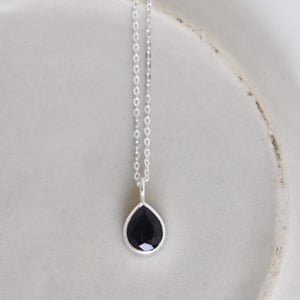 Image of Vietnam Dark Blue Sapphire pear cut silver necklace