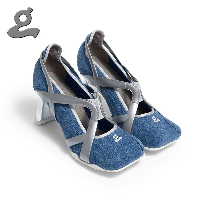 Image of Denim TPU spliced sports middle heel shoes "adult"