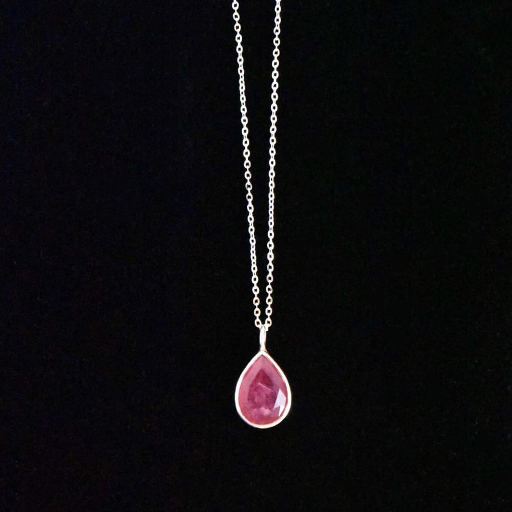 Image of Natural Thai Ruby pear cut silver necklace